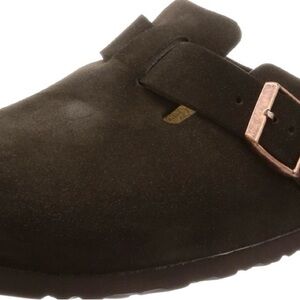 Birkenstock Dark Brown Suede Loafers soft footbed clogs narrow mocha brown